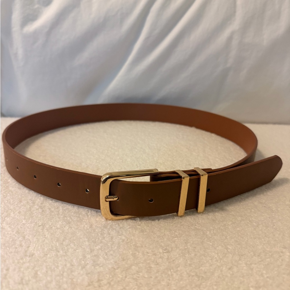 Classic Brown Leather Trouser Belt with Gold Buckle